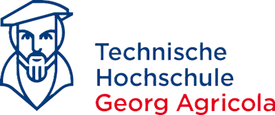Auf dem Bild ist das Logo der Technischen Hochschule Georg Agricola abgebildet. Neben dem Schriftzug ist links ein Piktogramm von Georg Agricola zu sehen.